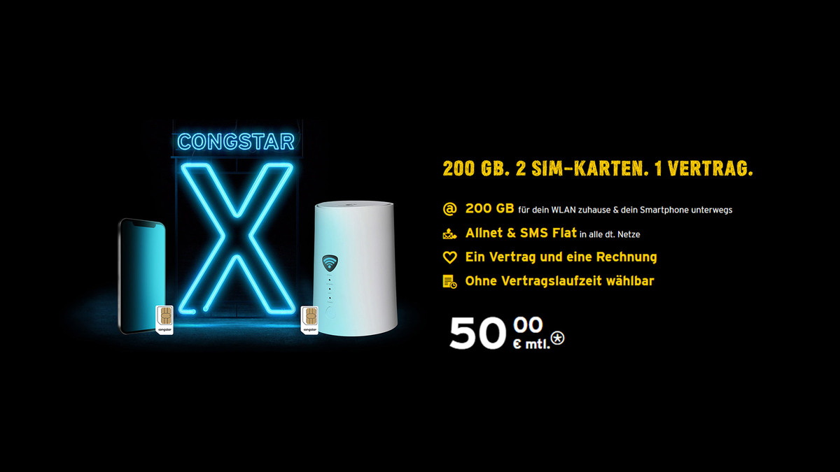 congstar X - 200 GB, 2 SIM-Karten, 1 Vertrag 